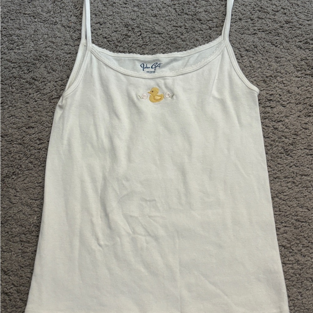 John Galt White Tank Top with Duck Embroidery